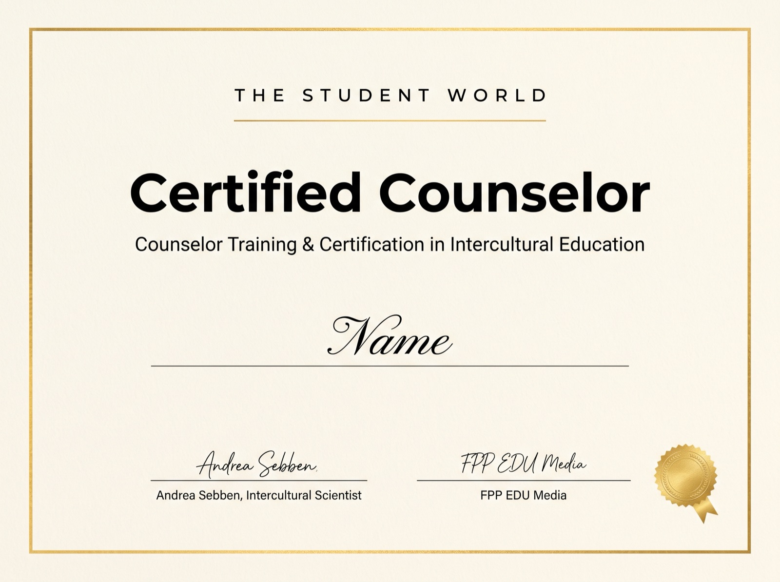Certificado de Certified Counselor da The Student World