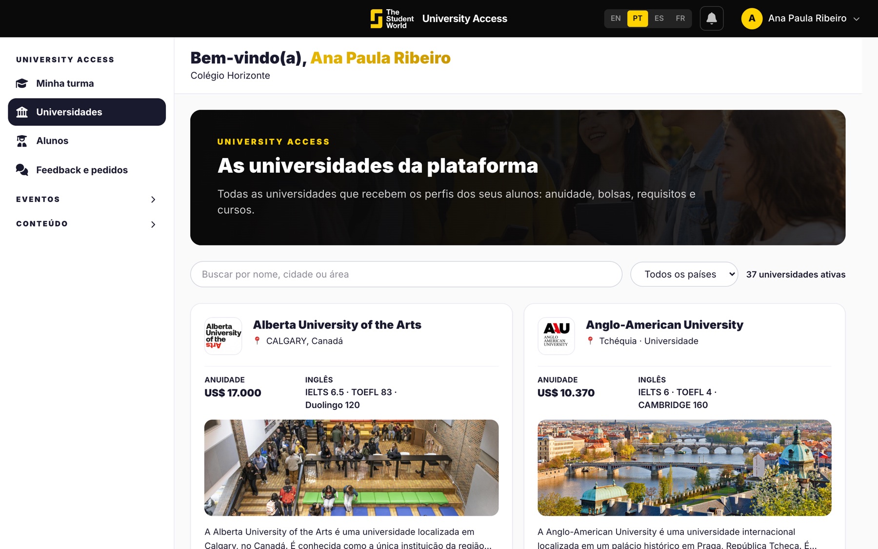 Universidades que podem estar numa feira