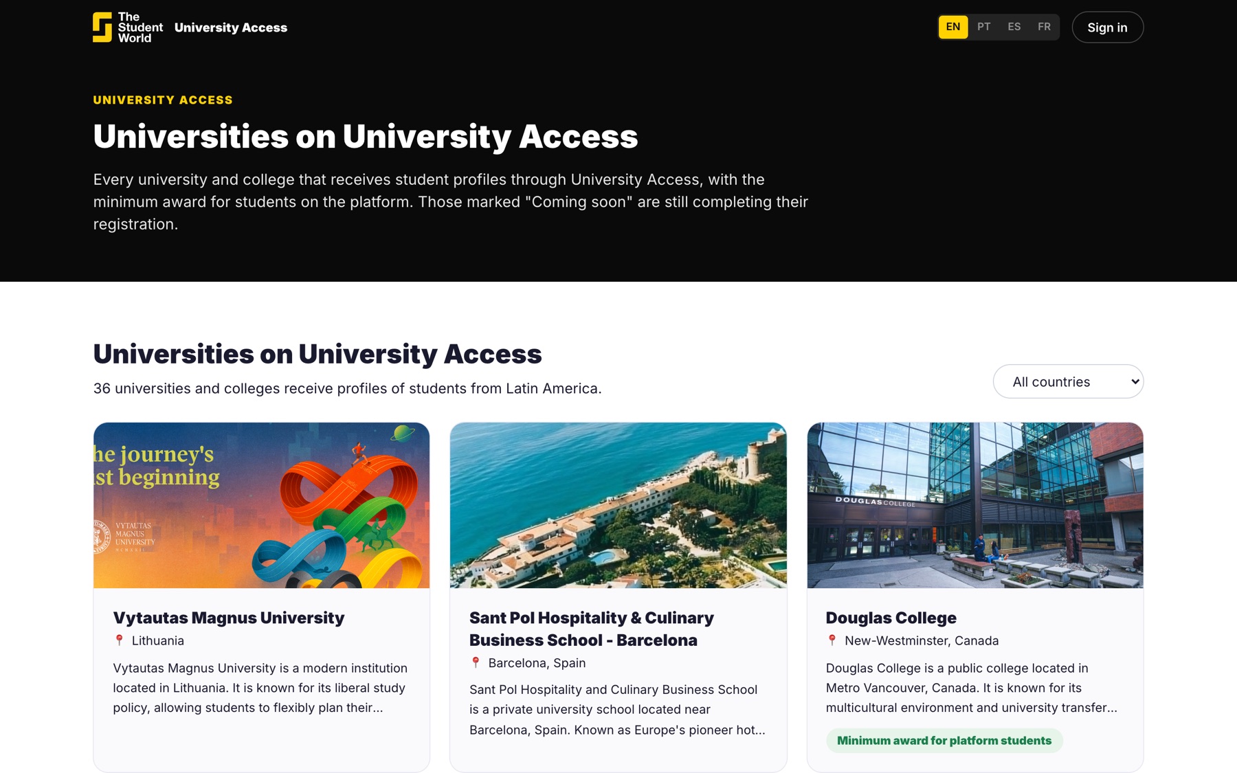 Universidades que o aluno pode encontrar nos eventos
